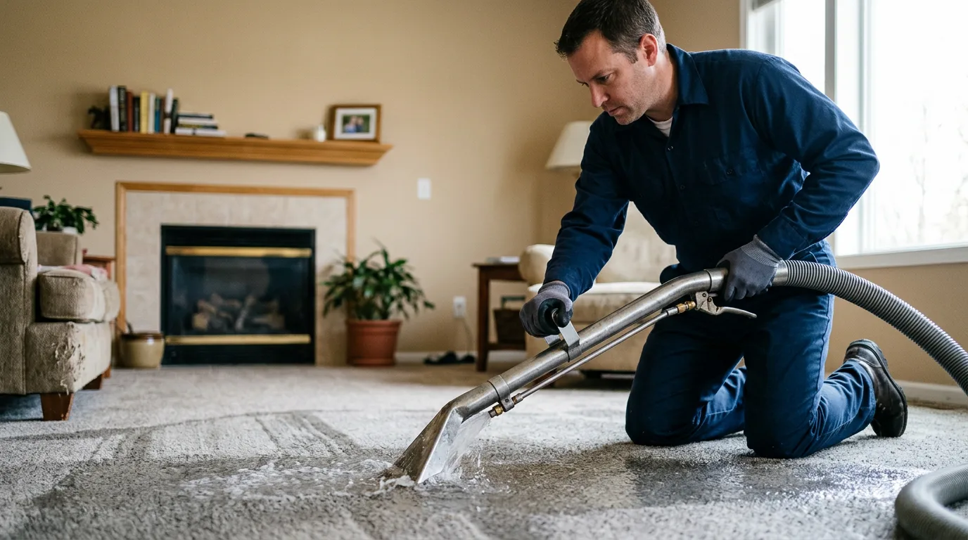 Water damage restoration technician working near Bennington, OK